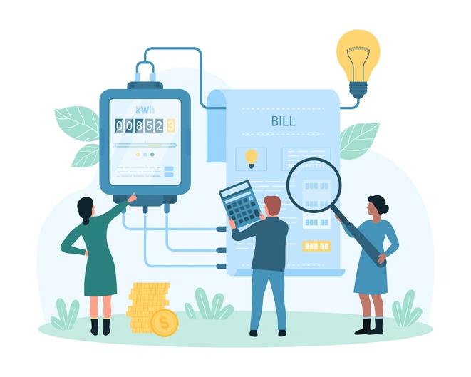 People converting meter reading to energy bill