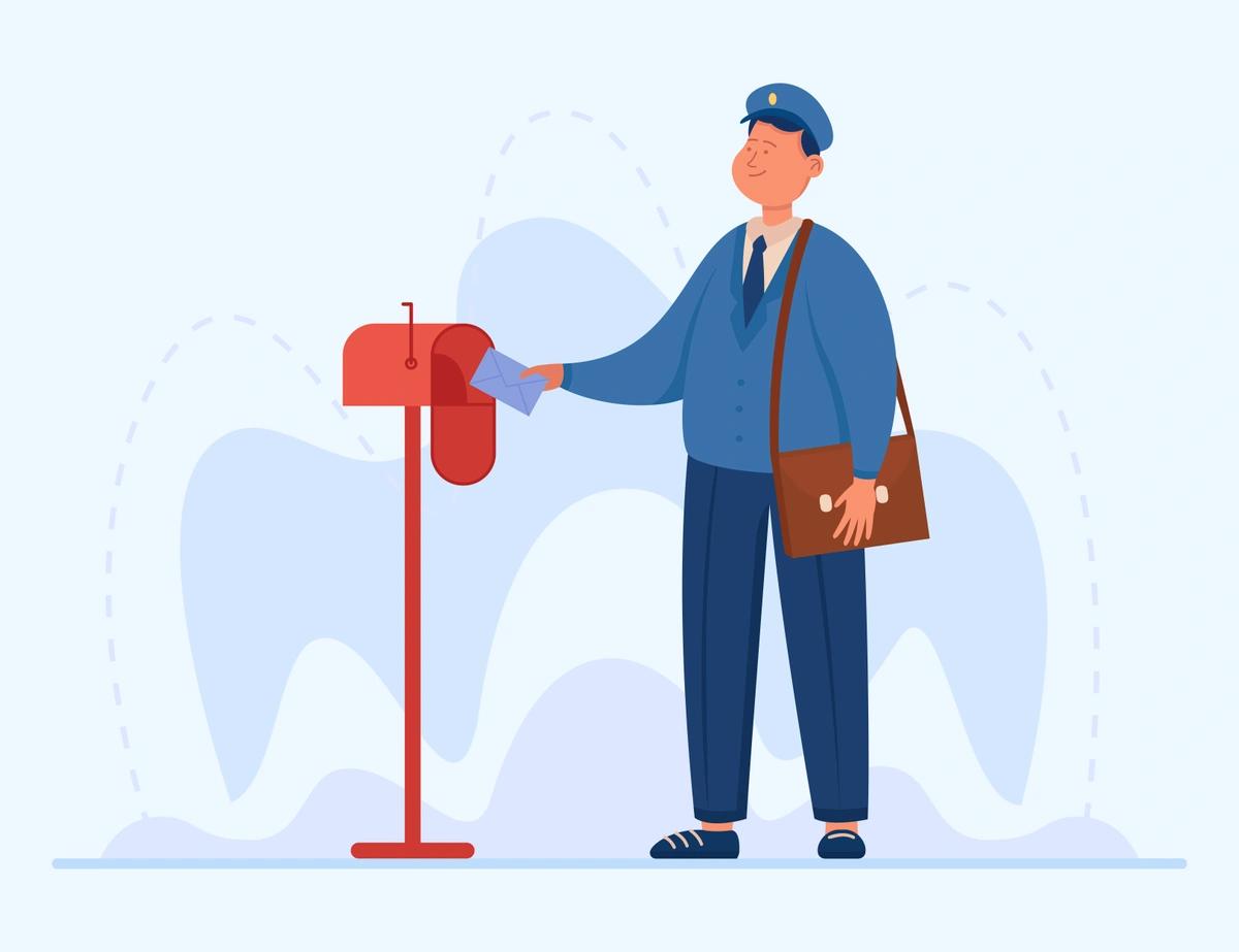 Illustration of a postman delivering a letter