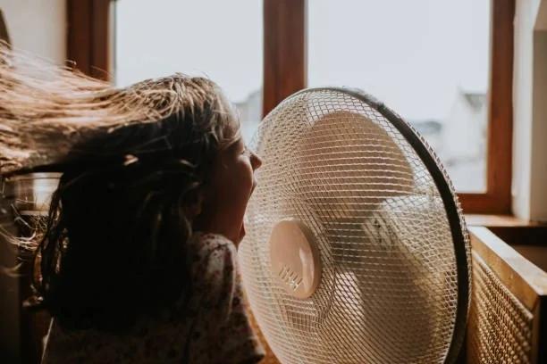 Image of a child stood in front of a fan. EDF is giving away free fans and £20 energy credit to help with the heat. The supplier's £1 million scheme will reach up to 10,000 households, with packs worth up to £100