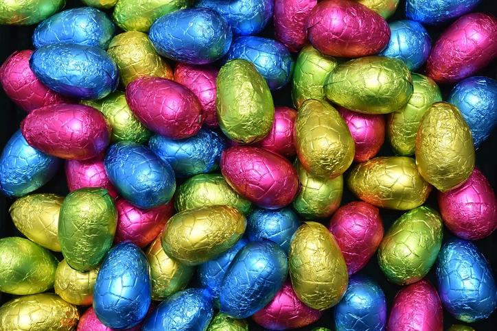 small easter eggs wrapped in multicoloured foil