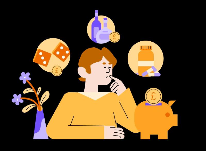 Person thinking about addictions and money