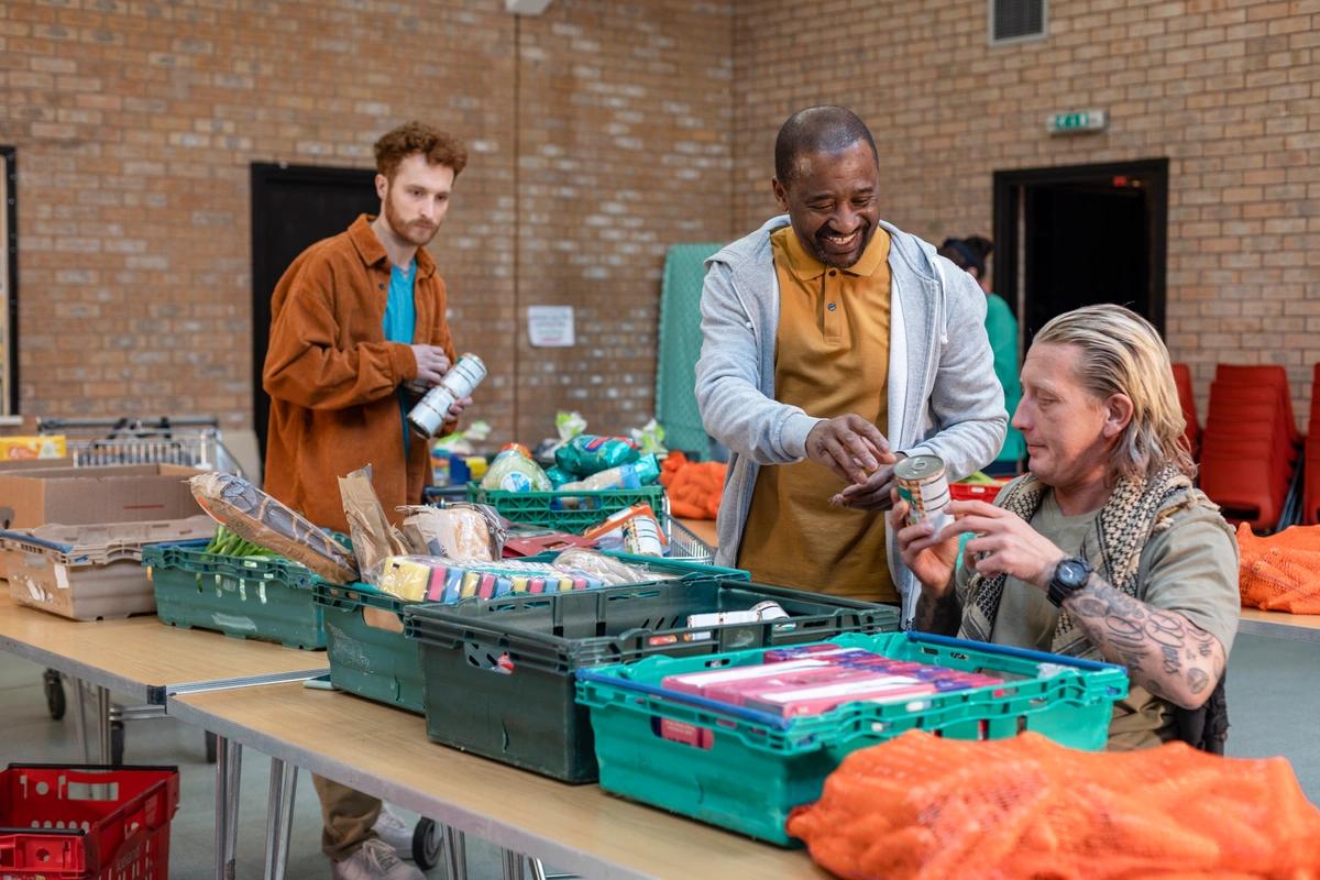 Volunteers working at a food bank