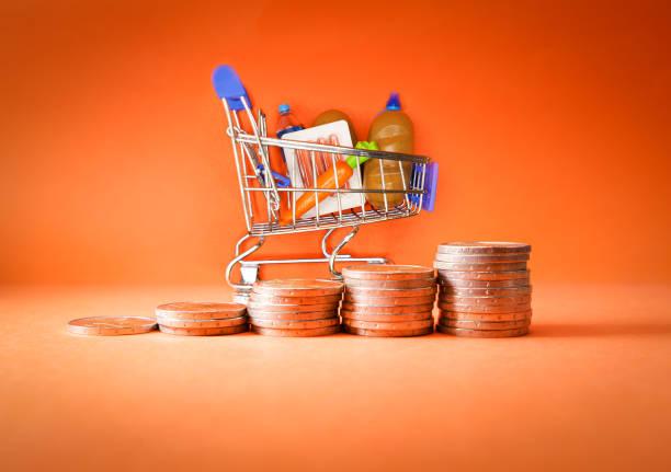 Image of a shopping trolley with money next to it. Getting less for your money? Shrinkflation might be to blame