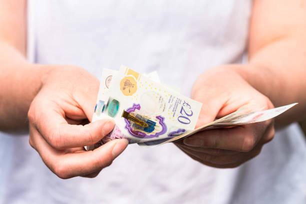 Image of someone counting £20 notes