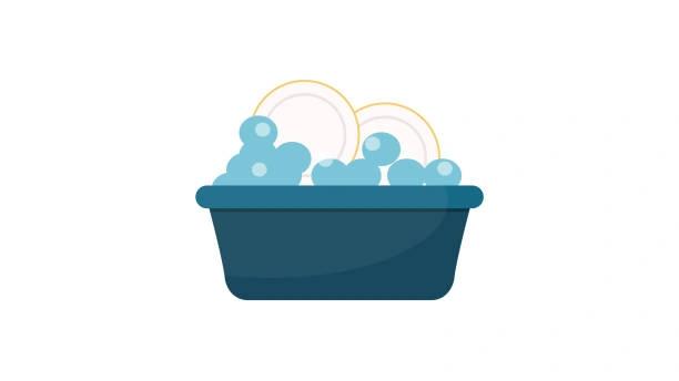 Illustrated image of pots being washed up in the sink. Water bill set to rise by £94 over the next five years. WaterSure, water social tariffs. ways to save on your water bill, water saving