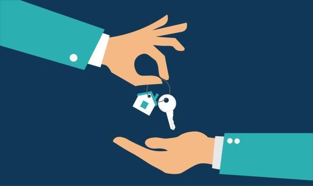 Illustrated image of someone dropping keys into another person's hand. Mortgage help for first time buyers