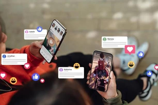 Image of two phones with lots of social media icons and messages surrounding them. The social media trend encouraging us to rethink how we earn, spend and save our money