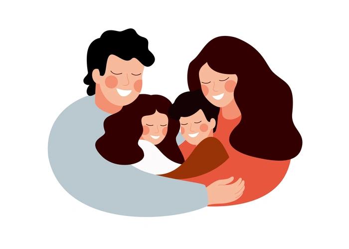 illustration of parents hugging their children in an embrace