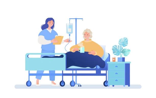 Illustrated image of a man in a hospital bed with a nurse next to him. More Brits paying for private hospital care