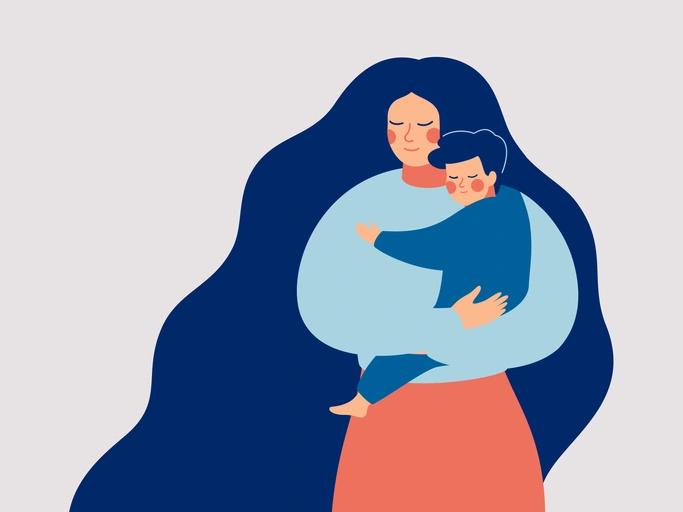 illustration of woman holding a child