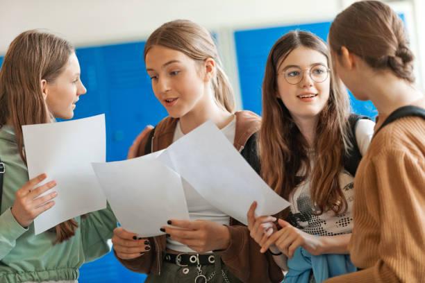 Image of gcse students with their results. Freebies, treats, and rewards for GCSE results day 2025