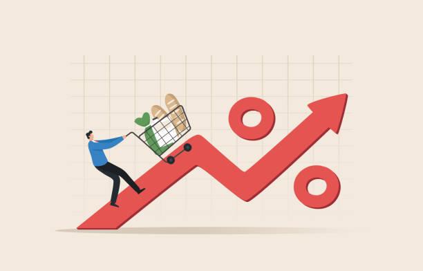Illustrated image of a red arrow going up with a shopping trolly on it. Inflation continues to rise. Inflation for November hits 2.6%. A second rise in a row.