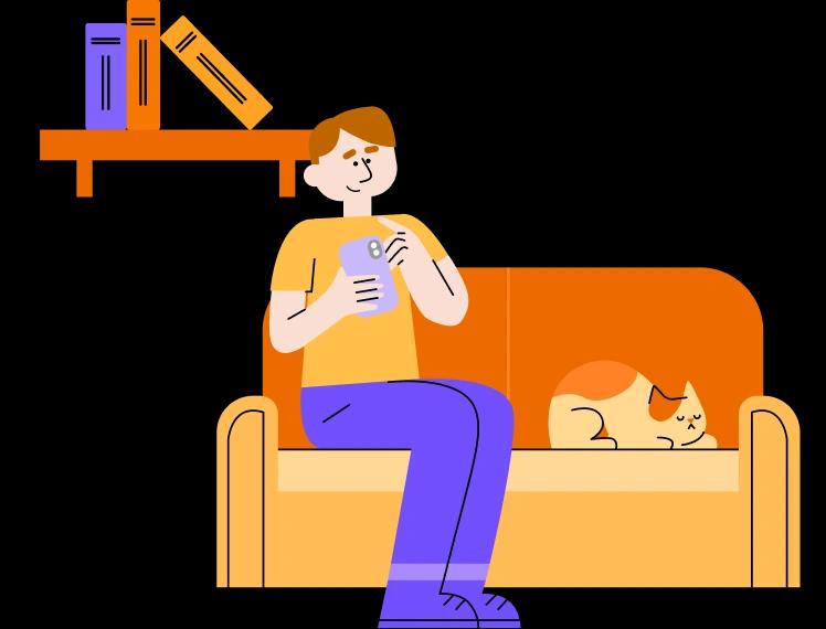 Man on the sofa using his phone