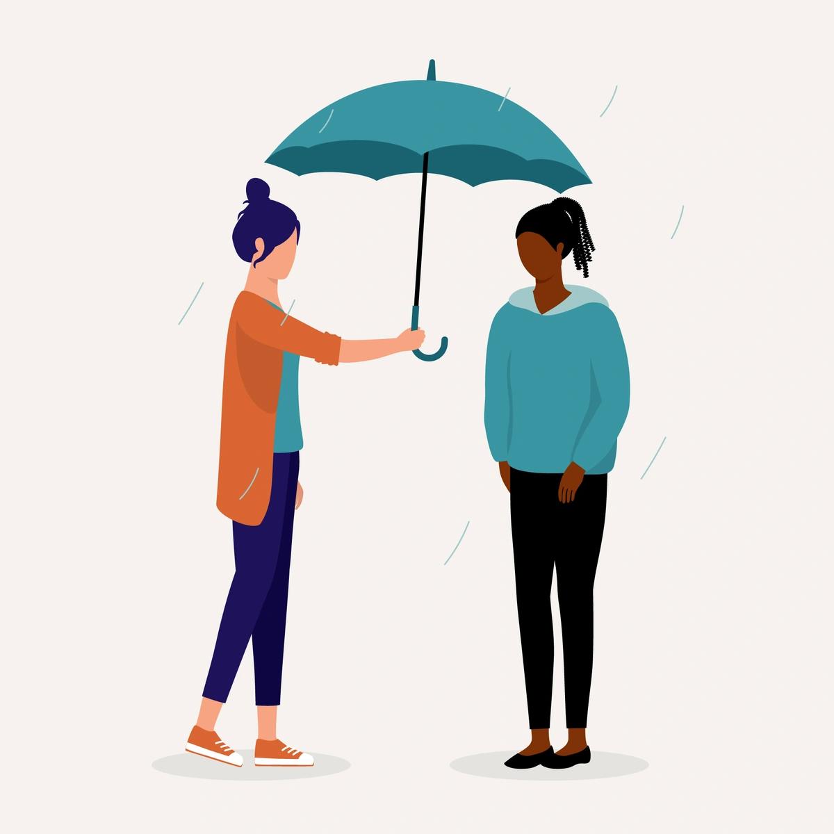 illustration of woman holding an umbrella over another woman
