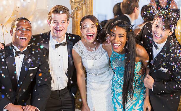 Image of a group of teenagers at their prom. Prom costs become unaffordable. Parents to cut back on prom spending. A third of parents plan to borrow to cover the cost of going to a prom