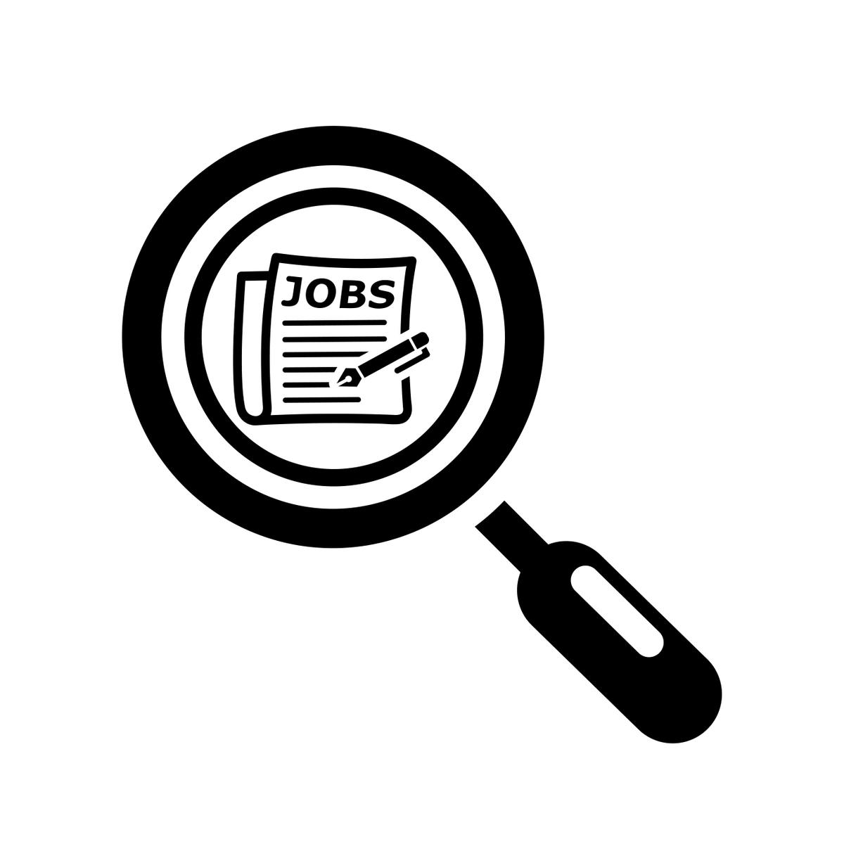 Illustration of a magnifying glass hovering over the jobs page of a newspaper