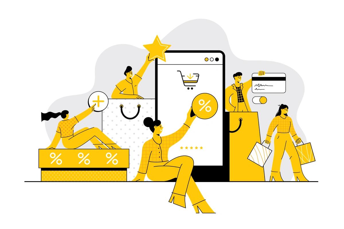 Illustration of people shopping online