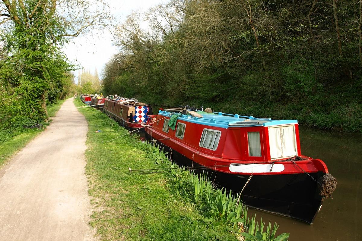 Houseboats on a canal in the countryside