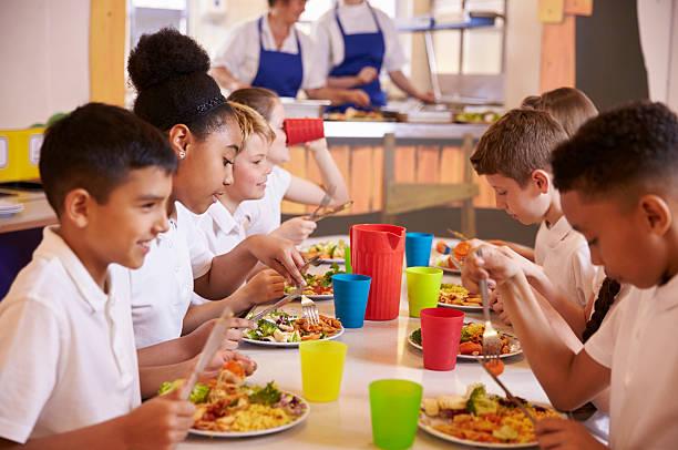 Image of children in school eating their lunch together