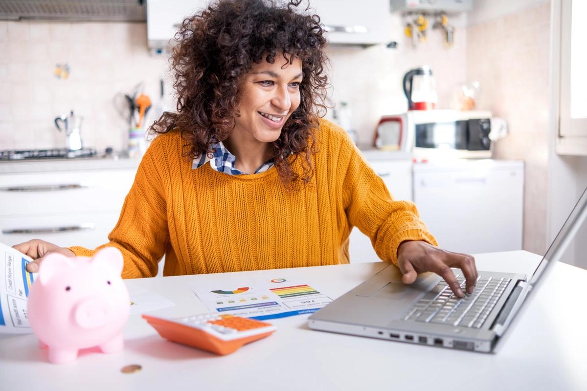 woman looking at credit score