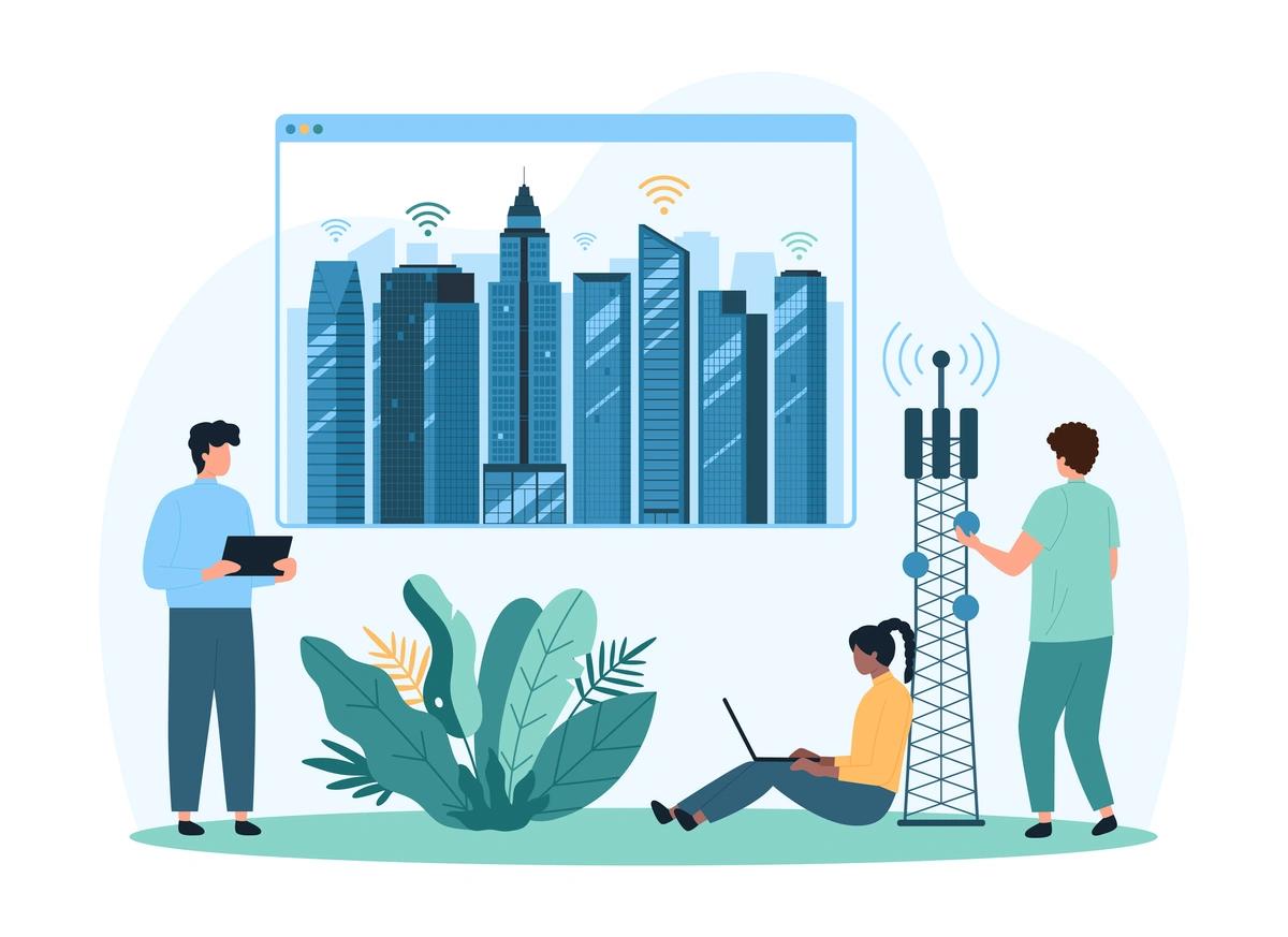 Illustration of people using broadband services