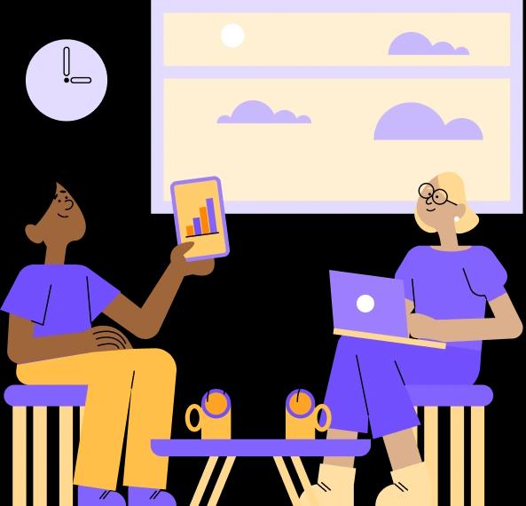 Two people talking about finances over coffee