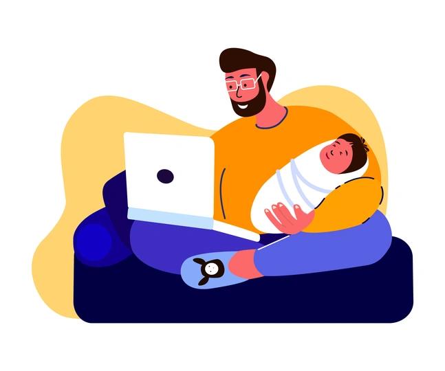 father holding a newborn on the sofa