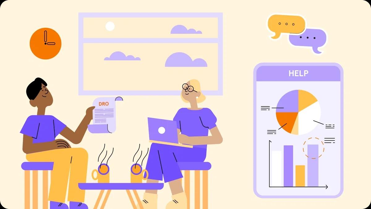 woman smiling with paperwork and coffee