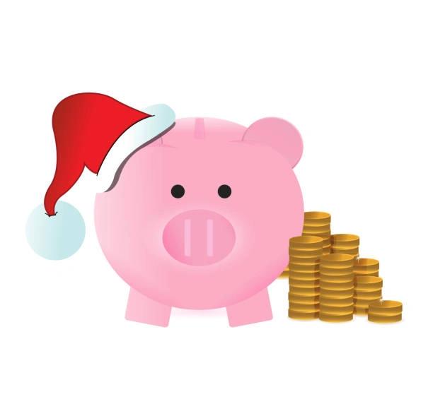 Illustrated image of a piggy bank with a santa hat. All December’s key money dates. DWP Christmas 2024 payment dates.