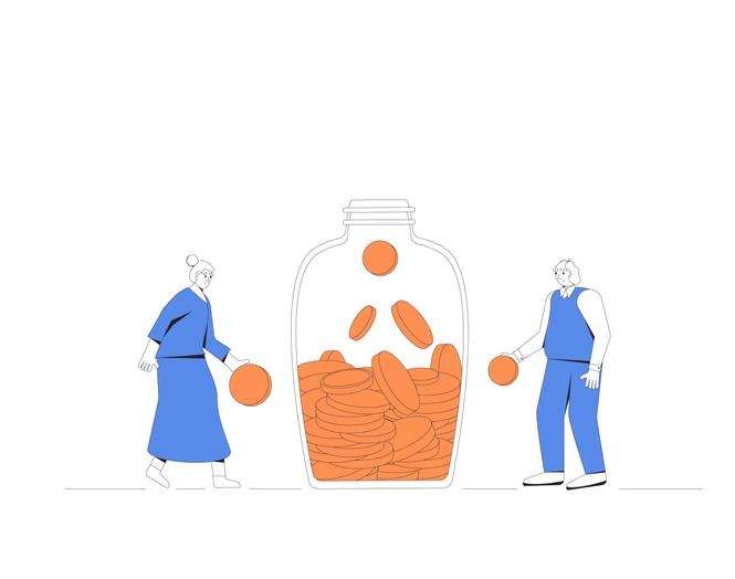 pensioners adding coins to a jar