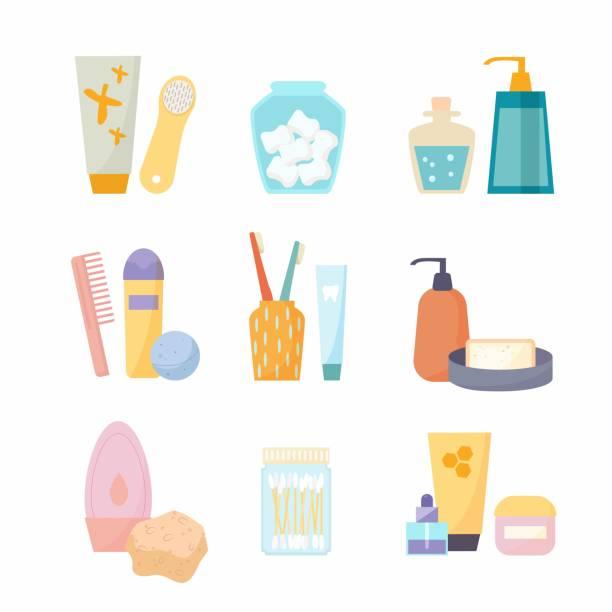 Illustrated image of essential toiletries. Money saving toiletry hacks. Beauty banks. Hygiene poverty - where to get help if you can afford essential toiletries