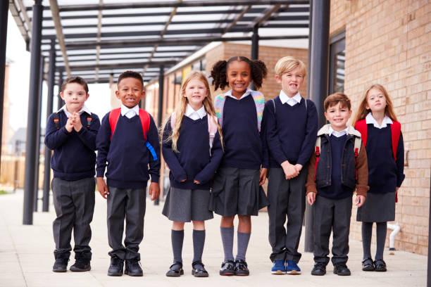 Image of a row of primary school children all in school uniform
