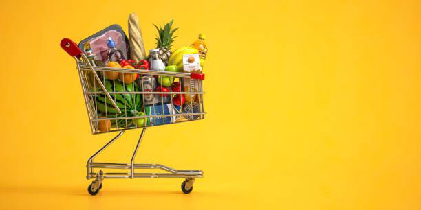 Image of a shopping trolly full of food