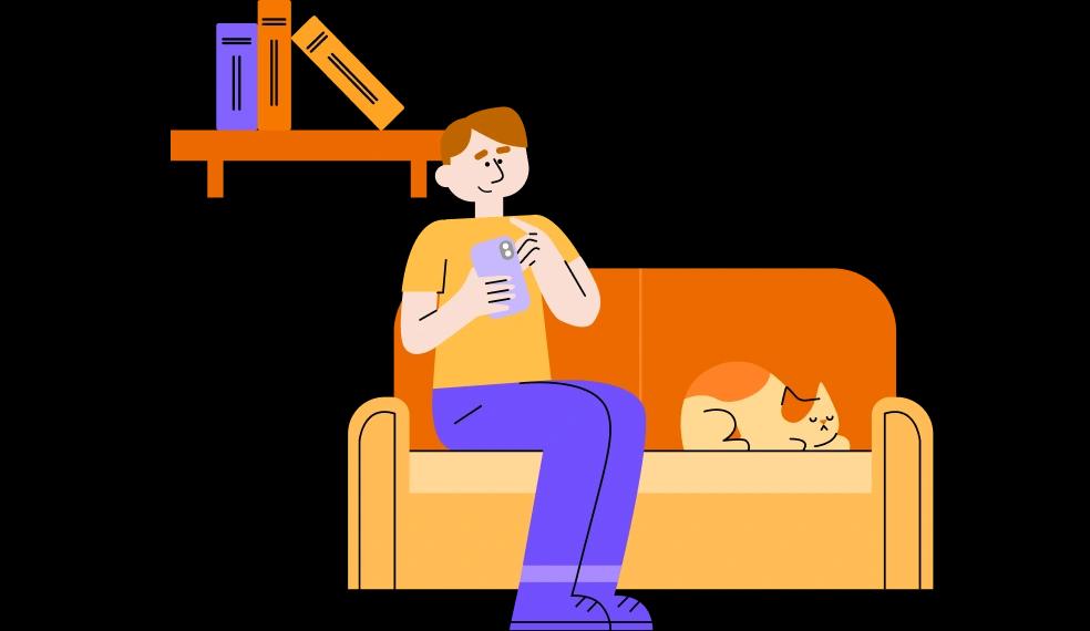 Person on sofa using mobile phone