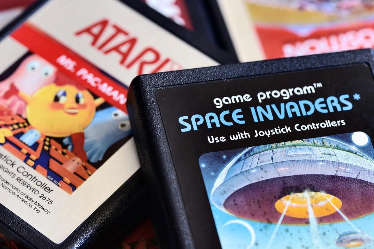 Atari Space Invaders and Pac Man game cartridges