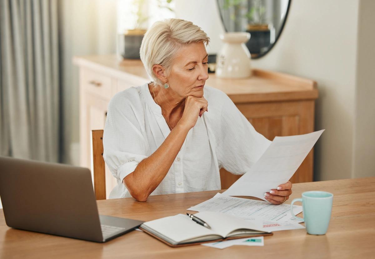A pensioner checks her state pension payments